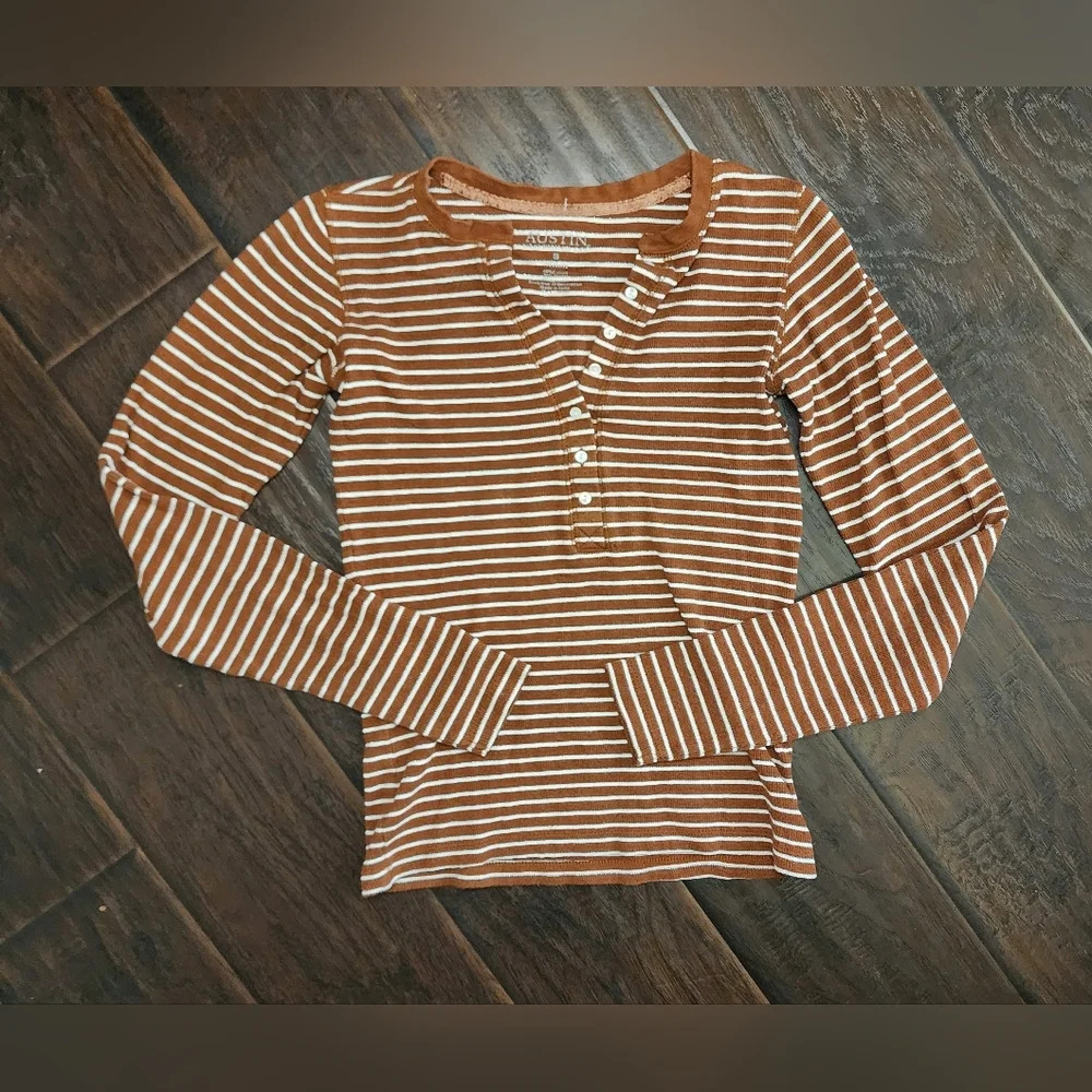 Brown Striped Long Sleeve Top